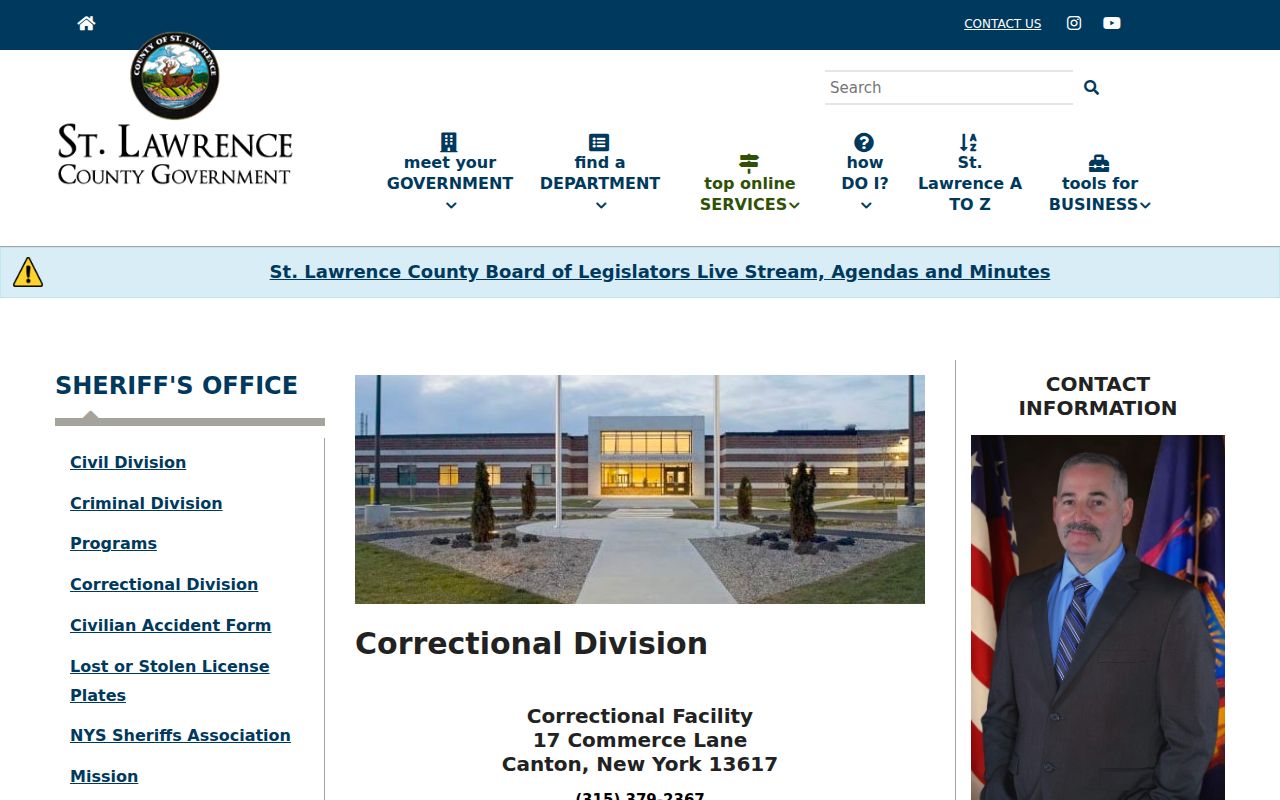 St. Lawrence County arrest lookup Correctional Division and VINE information