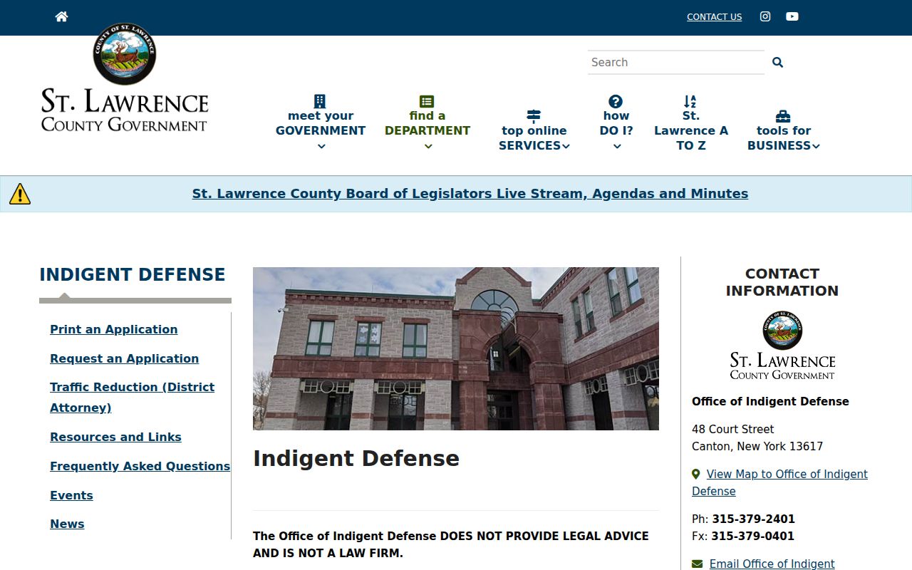 St. Lawrence County arrest lookup and indigent defense office information