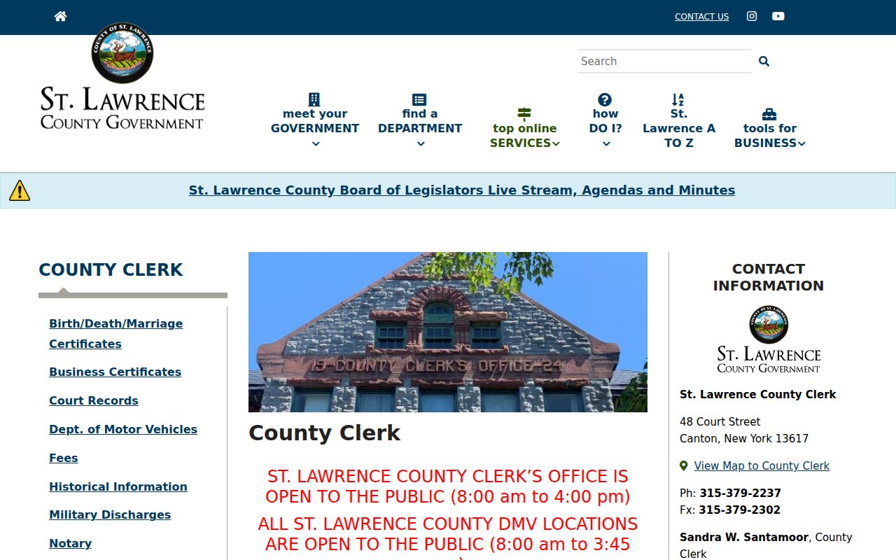 St. Lawrence County criminal court cases County Clerk page