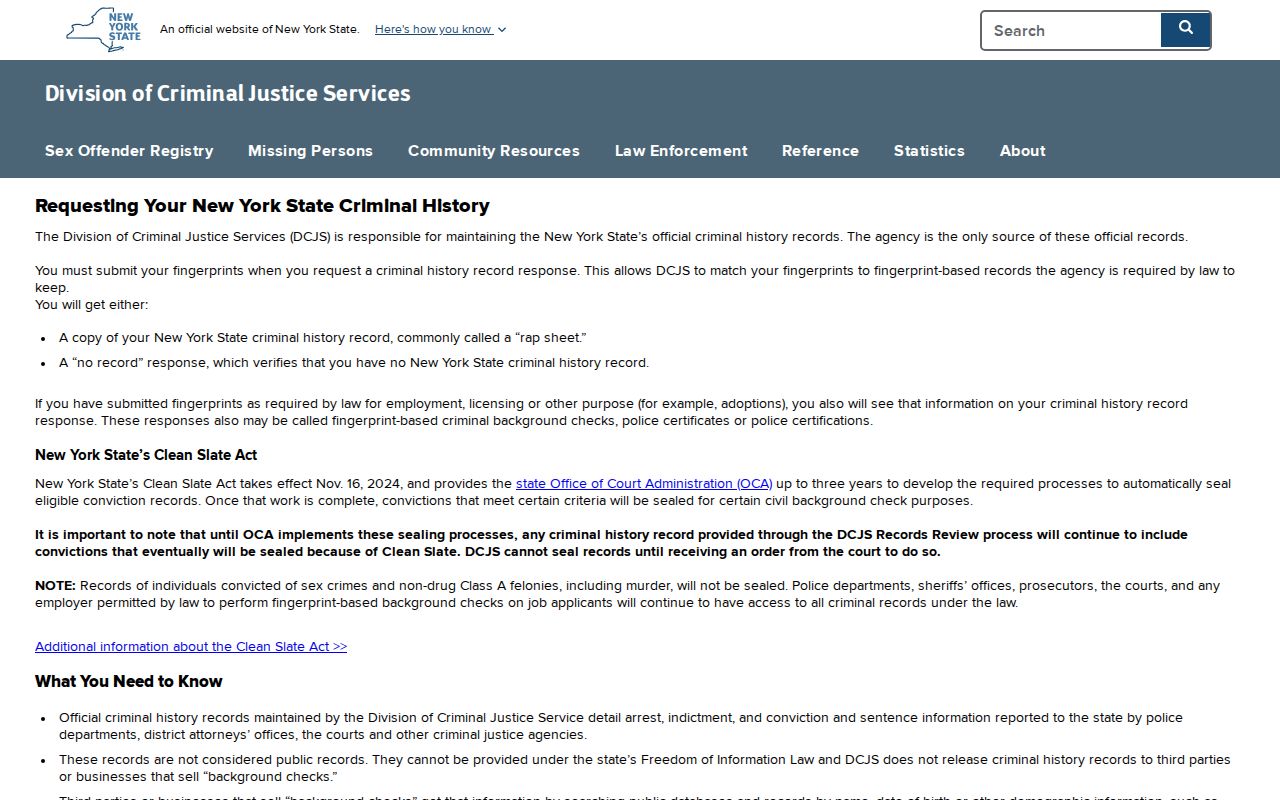 St. Lawrence County criminal history DCJS personal record review instructions