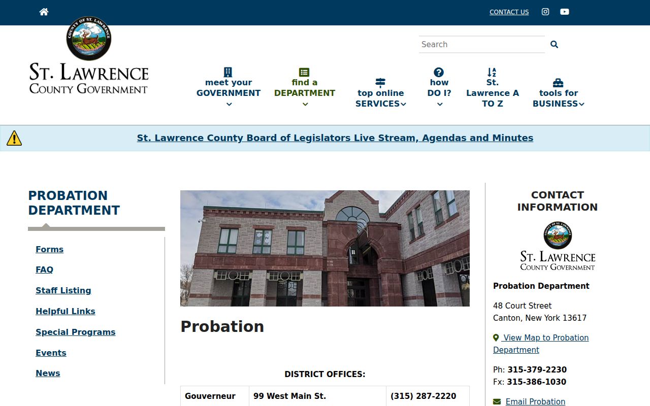 St. Lawrence County criminal records Probation Department page