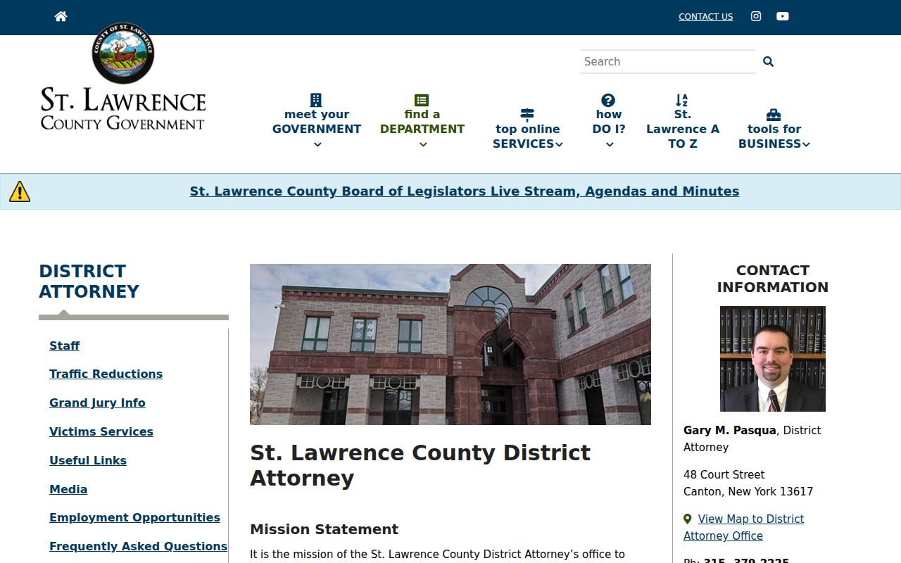 St. Lawrence County criminal case records District Attorney page